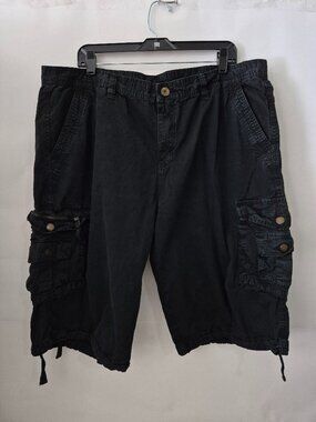 Mens 40 Black Light/Medium Weight Cotton Zip Up Cargo Shorts Brass Accent